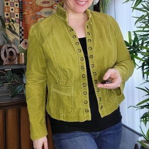 Unique Distressed Chicos Corduroy Jacket with Brass Trim